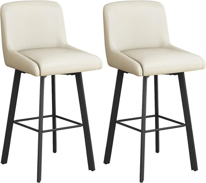 Swivel Bar Stools, 30''H Upholstered Barstools with Backs, Modern Counter Height Bar Stool Chairs for Kitchen Island, Metal Legs (Beige- Faux Leather, Set of 2-30" H)
