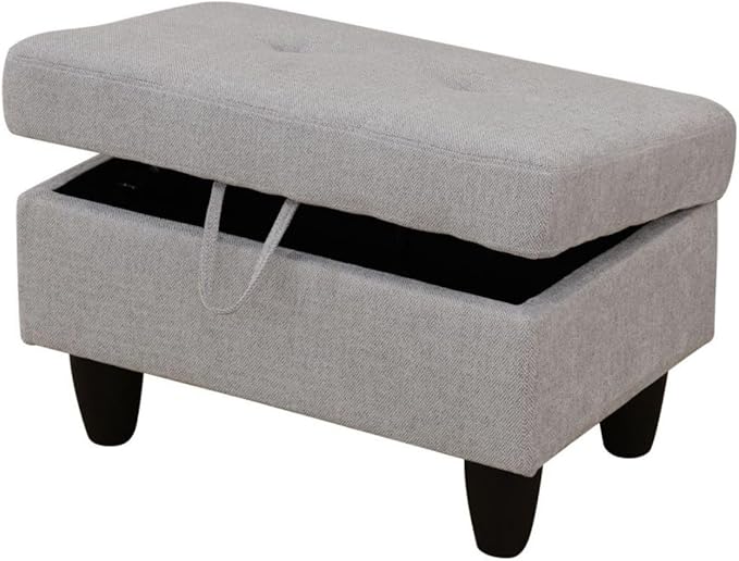 Ottoman Storage Ottoman Bench Flannel Footrest Footstool with Hinged Lid for Living Room, Bedroom, Entryway, Grey, 28.5"X19"X17.5"