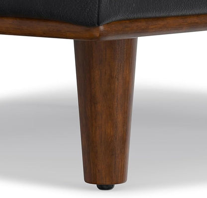 SIMPLIHOME Morrison 49 inch Wide Large Rectangular Ottoman in Lead Black Genuine Leather, Multifunctional Footrest, Coffee Table, and Extra Seating for Living Room, Mid-Century Modern Style