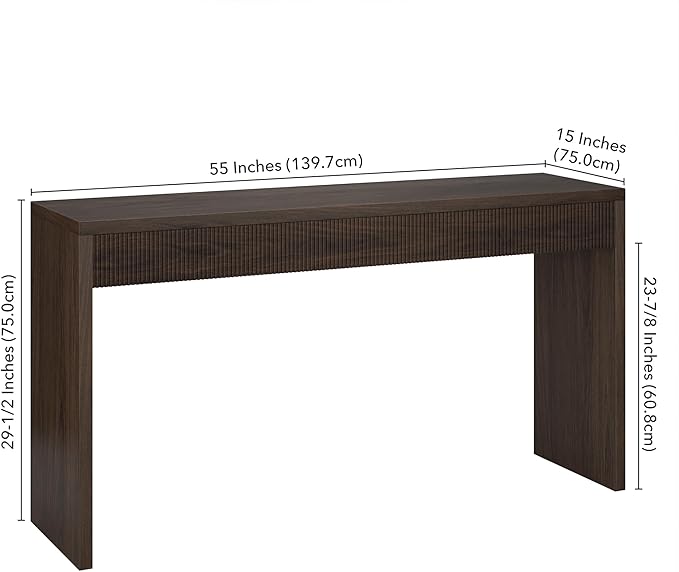 Henn&Hart 55'' Wooden Rectangular Fluted Console Table Entryway Table, Sofa Table for Entryway, Living Room, Couch, Hallway, or Office, Alder Brown