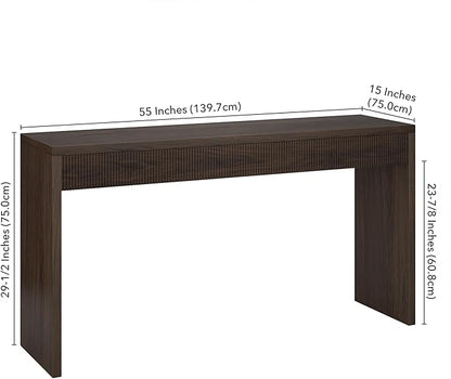 Henn&Hart 55'' Wooden Rectangular Fluted Console Table Entryway Table, Sofa Table for Entryway, Living Room, Couch, Hallway, or Office, Alder Brown