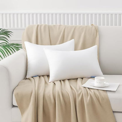 Leeden 12x20 Pillow Inserts Pack of 2, Fluffy Lumbar Throw Pillow Inserts, Soft Square Decorative Throw Pillows for Couch, Sofa, Bed, and Home Decor White Pillows