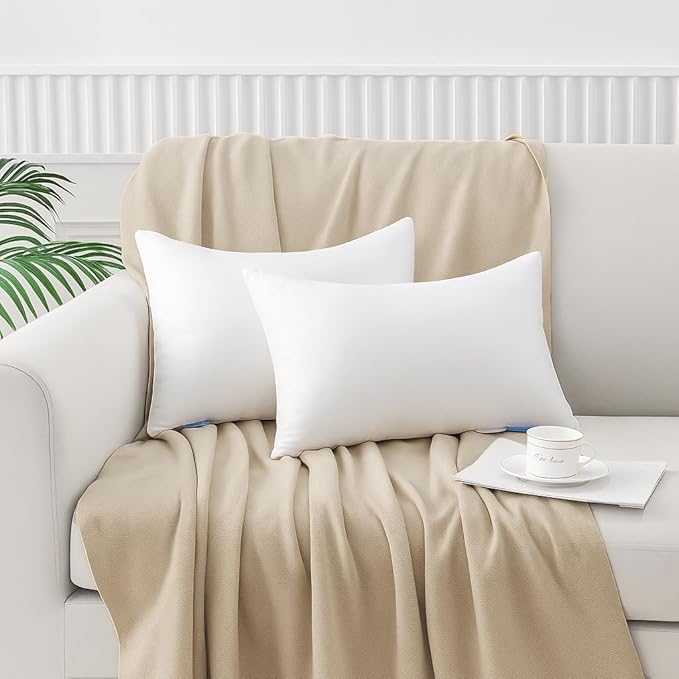 Leeden 12x20 Pillow Inserts Pack of 2, Fluffy Lumbar Throw Pillow Inserts, Soft Square Decorative Throw Pillows for Couch, Sofa, Bed, and Home Decor White Pillows