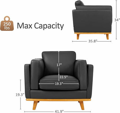 MCombo Napa Leather Accent Chair, 41.9'' Wide Leather Chair for Living Room, Office, Solid Wood Accent, VE792 (Black)