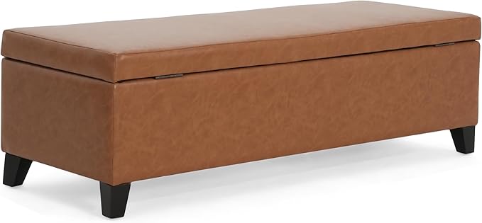 Christopher Knight Home York PU Storage Ottoman,Rectangular Ottoman Bench,Faux Leather Living Room Ottoman,Upholstered Storage Bench,Foot Rest Bench for Living Room,Entryway and Bedroom,Orange Brown
