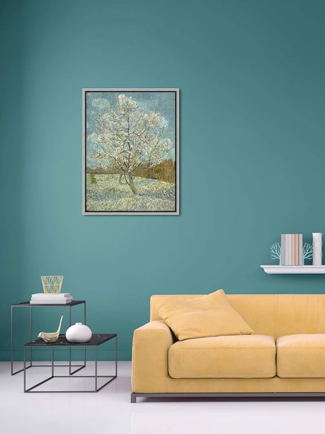 Wieco Art Framed Art The Pink Peach Tree Canvas Prints Wall Art by Van Gogh Famous Oil Paintings Reproduction Landscapes Modern Gallery Wrapped Artwork for Bedroom Bathroom Home Decoration