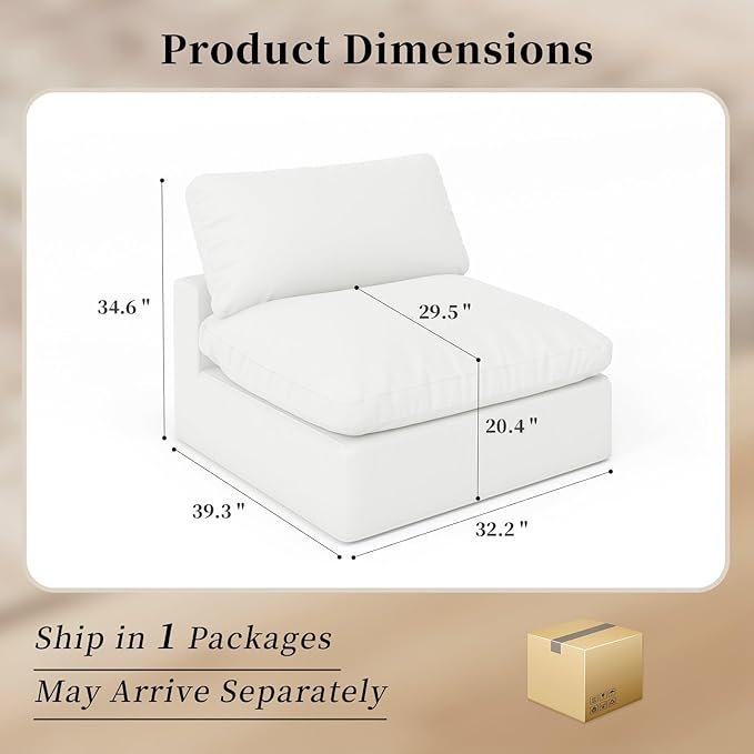 Modular Sectional Sofa Cloud Couch,Down Filled Comfy Cloud Modern Sofa,White Linen Oversized Couch Cushion Covers Removable for Living Room