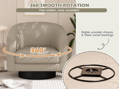 360° Swivel Accent Chairs Set of 2, Modern Bucket Chair, Corduroy Barrel Armchair, Comfy Boucle Chair, Single Sofa for Living Room Bedroom. Camel