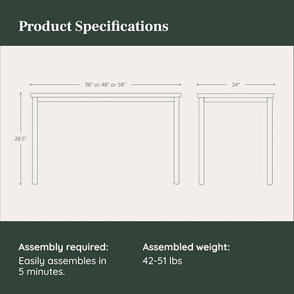 Branch Daily Desk - Functional at Home Office Desk with Effortless Assembly, Timeless Design, Rounded Corners, and Built-in Cable Notch - 58” W x 27” H x 24” D - Charcoal - Charcoal