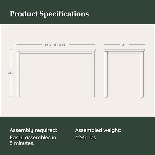 Branch Daily Desk - Functional at Home Office Desk with Effortless Assembly, Timeless Design, Rounded Corners, and Built-in Cable Notch - 58” W x 27” H x 24” D - Woodgrain - White