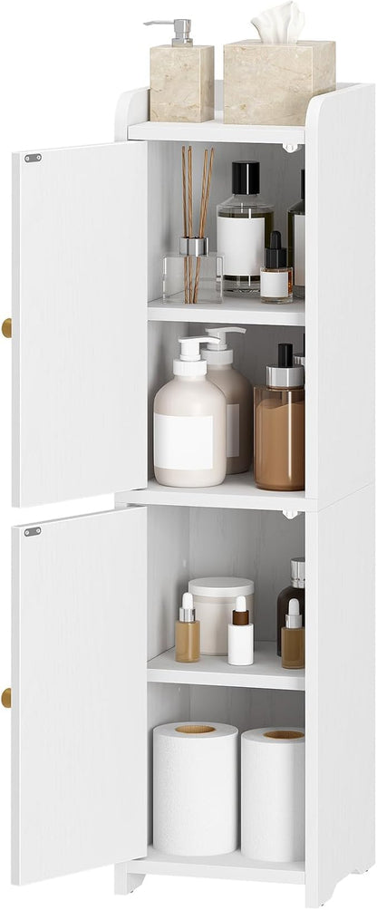 Bathroom Storage Cabinet, Corner Floor Cabinet with 2 Doors and Adjustable Shelf, Narrow Toilet Paper Cabinets, Bathroom Organizer for Small Spaces, 7.9" D x 7.9" W x 29.5" H White