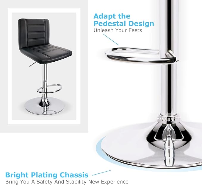 Leopard Bar Stools Set of 2, Modern Adjustable Bar Stool with Back, Swivel Barstool - Black