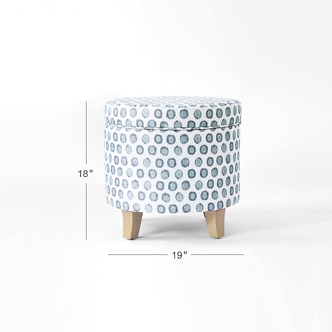 HomePop Upholstered Round Storage Ottoman|Homepop Home Décor|Upholstered Round Foot Rest Ottoman - Small Green Medallion Ikat Print