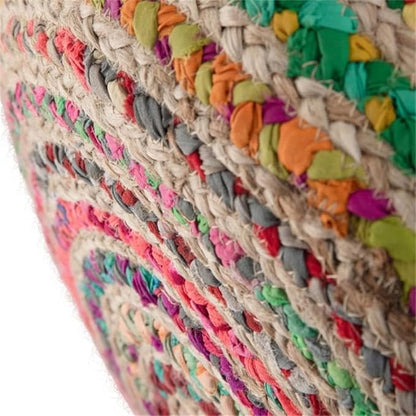 SIMPLIHOME Margo Boho Round Pouf in Multi Color Braided Jute for the Living Room, Bedroom and Kids Room