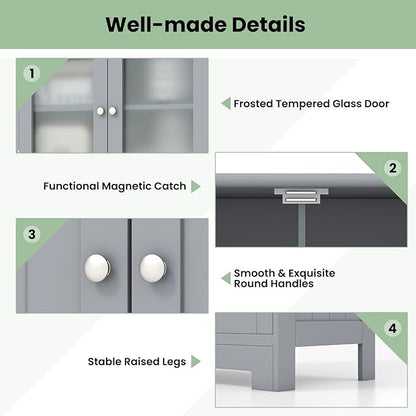 LOKO Bathroom Cabinet, Linen Storage Organizer with Doors & Drawers, Wooden Floor Cabinet with Adjustable Shelves for Bathroom, Living Room or Kitchen (Grey)