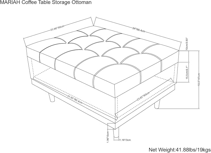 SIMPLIHOME Mariah 34 inch Wide Contemporary Rectangle Coffee Table Storage Ottoman in Distressed Saddle Brown Vegan Faux Leather, Assembled, For the Living Room, Entryway and Family Room