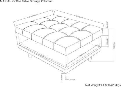 SIMPLIHOME Mariah 34 inch Wide Contemporary Rectangle Coffee Table Storage Ottoman in Distressed Saddle Brown Vegan Faux Leather, Assembled, For the Living Room, Entryway and Family Room