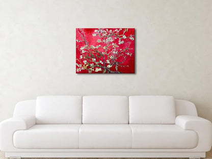Wieco Art Large Red Almond Blossom Tree Vincent Van Gogh Paintings Reproduction Canvas Prints Wall Art for Home Decor and Wall Decor Classical Flowers Pictures Artwork
