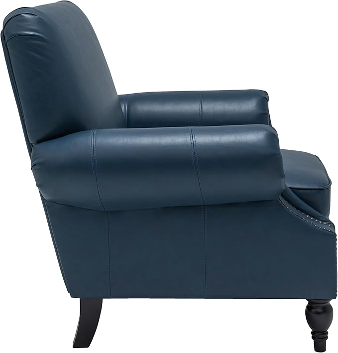 Accent Chair,22.4" Seat Depth Armchair with Roll Arms,36.6W*34.3D*34.6H Living Room Chair,Wood Legs,Set of 2,Faux Leather in Navy