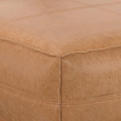 SIMPLIHOME Brody 36-inch Wide Extra Large Square Coffee Table Pouf in Distressed Brown Vegan Faux Leather, Boho-Style Ottoman, Footrest, or Extra Seating for Living Room, Assembled