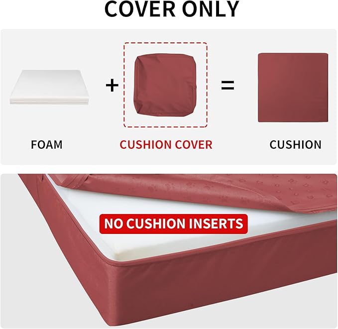 Easy-Going Waterproof Patio Cushion Covers ONLY Cover 24x22x4 inch 4 Pack Replacement Non-Slip Outdoor Seat Cushion Slipcover with Zipper. Wine