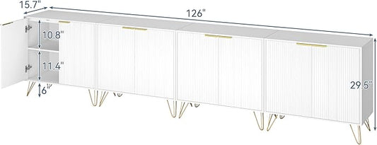 Storage Cabinet Set of 4, White Fluted Cabinet with Adjustable Shelves, Modern Coffee Bar for Kitchen, Living Room and Office