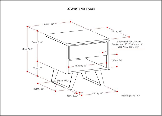 SIMPLIHOME Lowry SOLID ACACIA WOOD and Metal 22 Inch Wide Square Modern Industrial End Side Table in Distressed Grey, For the Living Room and Bedroom
