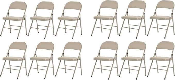 12 Pack Light Brown Folding Chairs with Padded Seats, Portable Foldable Chairs for Indoor and Outdoor, Commercial Seat with Metal Frame for Events Office Wedding Party, 330lbs Capacity