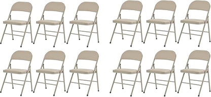 12 Pack Light Brown Folding Chairs with Padded Seats, Portable Foldable Chairs for Indoor and Outdoor, Commercial Seat with Metal Frame for Events Office Wedding Party, 330lbs Capacity