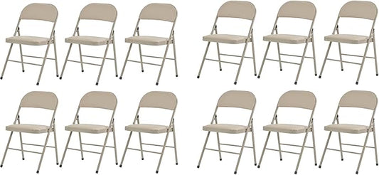 12 Pack Light Brown Folding Chairs with Padded Seats, Portable Foldable Chairs for Indoor and Outdoor, Commercial Seat with Metal Frame for Events Office Wedding Party, 330lbs Capacity