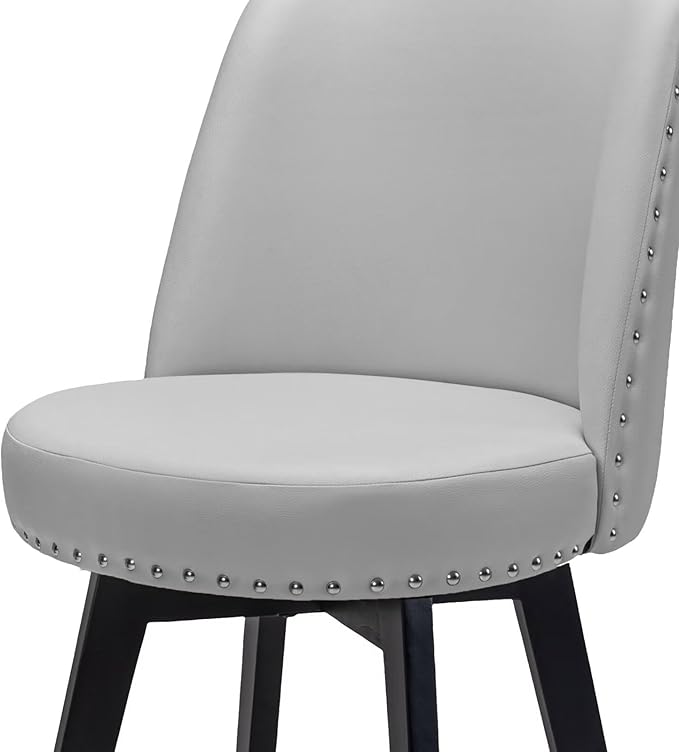 MINCETA Bar Stools Set of 2, PU Leather Barstools, 26 Inch Upholstered Counter Stools with High Back and Footrest, Swivel Counter Height Barstools for Kitchen Island Home Bar Light Gray