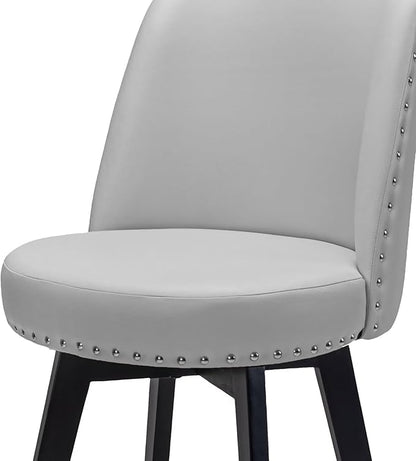 MINCETA Bar Stools Set of 2, PU Leather Barstools, 26 Inch Upholstered Counter Stools with High Back and Footrest, Swivel Counter Height Barstools for Kitchen Island Home Bar Light Gray