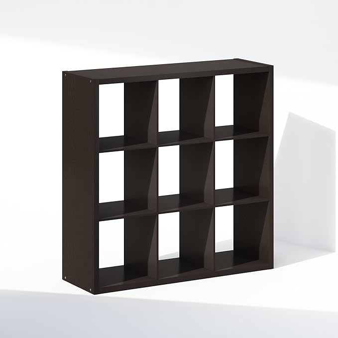 Furinno Cubic Closet Organizers and Storage, 9-Cube Closet Organizer, Open Shelf Closet Storage, Extra Thick Frame for Wardrobe, Bedroom, Living Room, Dark Oak