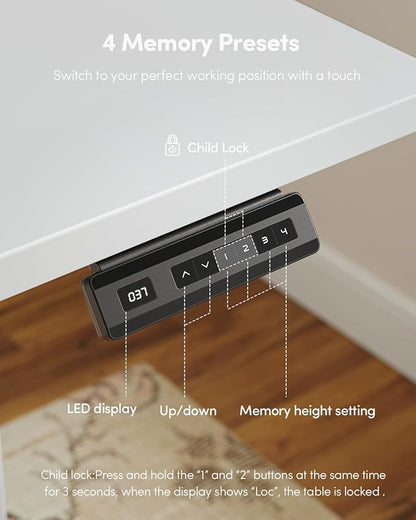 FEZIBO One-Piece Standing Desk Adjustable Height Stand up Home Office Desk, 32x20 Inch Electric Standing Computer Desk, with 4 Memory Presets, Headphone Hook, White