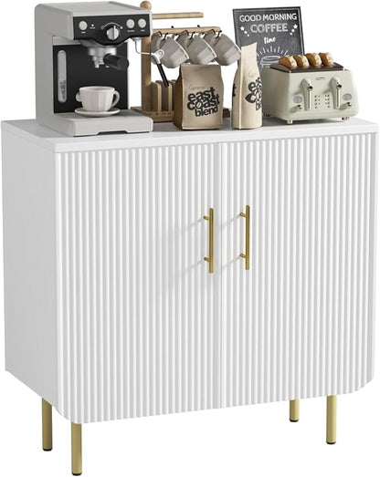 Buffet Cabinet with Storage, Sideboard with 2 Doors, Adjustable Shelf, Fluted Accent Cabinet for Living Room, Modern,White
