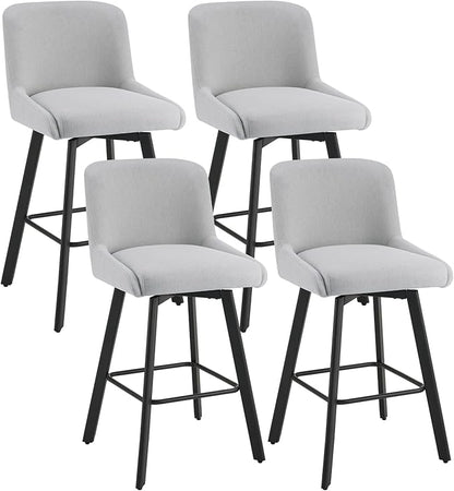 Swivel Bar Stools Set of 4, 30''H Upholstered Barstools with Backs, Modern Counter Height Bar Stool Chairs for Kitchen Island, Metal Legs, Fabric, Light Gray Counter Stools