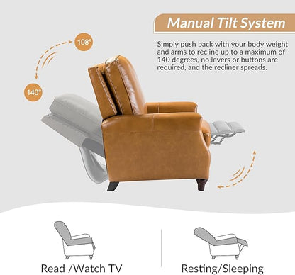 HULALA HOME Genuine Leather Recliner Chair Set of 2, Push Back Recliner Armchair with Thick Seat and Backrest(Camel)