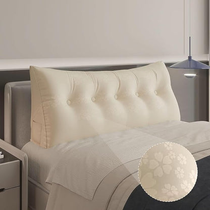 WOWMAX Headboard Pillow Queen Triangular Bed Wedge Pillow for Headboard Wedge Pillow Headboard for Daybed Bunk Bed Cream Bolster Pillow for Bed, Jacquard Satin Fabric 100% Pure Cotton, Light Beige