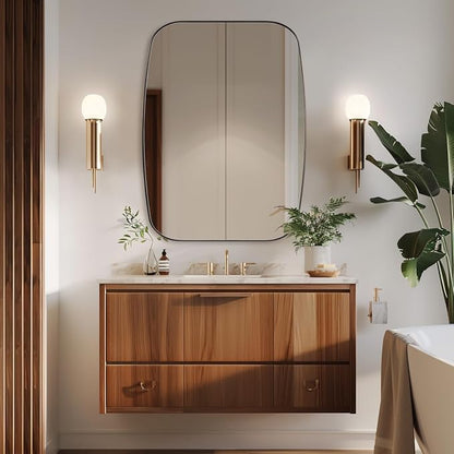 ANDY STAR Brushed Bronze Bathroom Mirror, 30x40” Oblong Mirror with Stainless Steel Metal Frame, Oval Vanity Mirror for Over Sink, Modern Anti Rust Wall Mounted