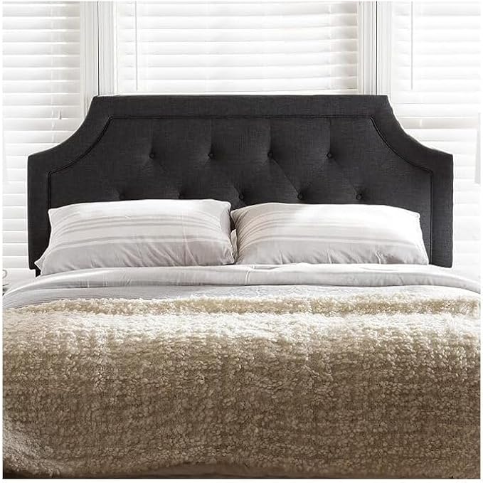 Maykoosh Adjustable Wood Post Headboard - Button Tufted Upholstered Bedroom Headboard Queen/Dark Gray