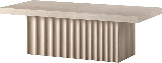 Henn&Hart 48" Fluted Low-Profile Coffee Table with Solid Base for Living Room, Family Room, or Office, Alder White