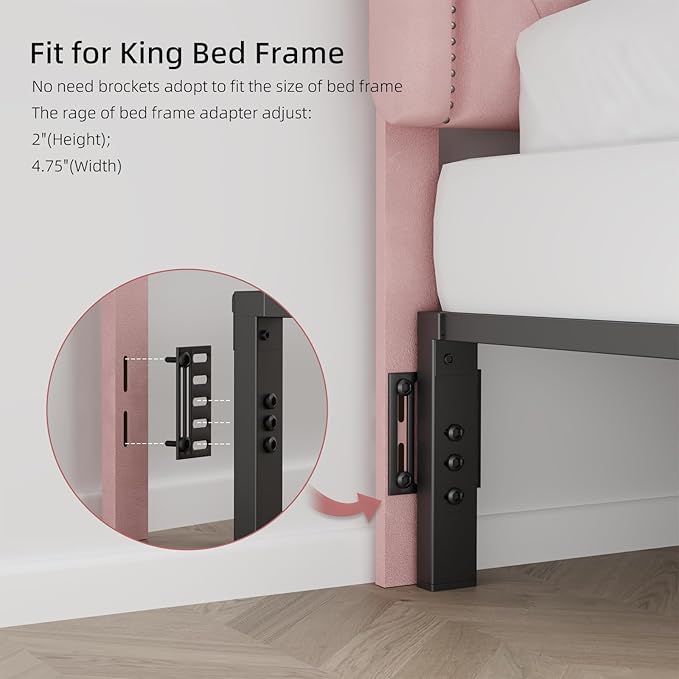 Tufted Upholstered Headboard King Size, Button Adjustable Height King Head Board Only, Sturdy and Durable Solid Wood with Nailhead Trim Headboards, Ideal for Bedroom, Dorm, Guest Room,Pink