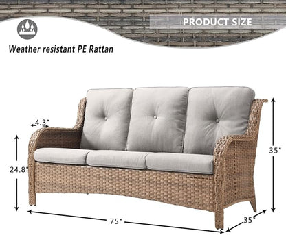 HUMMUH Patio Furniture 7 Pieces Outdoor Furniture Set PE Wicker Patio Couch with Swivel Rocker Chairs,Patio Ottomans,Outdoor Tables
