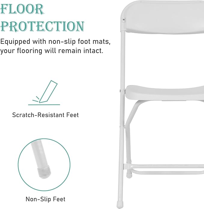 50 Pack White Plastic Folding Chairs, Portable Stackable Commercial Party Folding Chairs with Steel Frame 350lbs for Home Office Outdoor Indoor Office Wedding Party Events