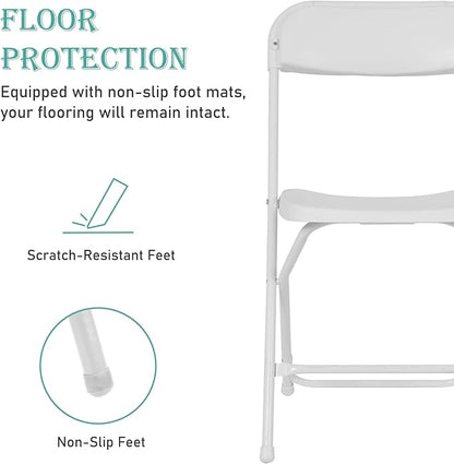 50 Pack White Plastic Folding Chairs, Portable Stackable Commercial Party Folding Chairs with Steel Frame 350lbs for Home Office Outdoor Indoor Office Wedding Party Events