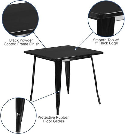 Flash Furniture Felix Commercial Grade 31.5" Square Black Metal Indoor-Outdoor Table