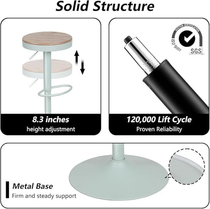 Kidol & Shellder Bar Stools Set of 6 Round Adjustable Swivel Barstools Modern Backless Bar Chairs Wooden Seat Counter Height Stools Armless for Kitchen Island, Cafe, Dining Room (Mint Green)