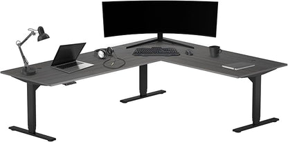 Progressive Desk Stand Up Height Adjustable Standing Desk - L Shaped 85" x 72" Corner Computer Rising Workstation Electric Table - Gray Oak, Black Frame