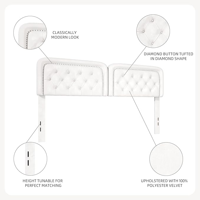 Tufted Upholstered Headboard Queen Size, Button Adjustable Height Queen Head Board Only, Sturdy and Durable Solid Wood with Nailhead Trim Headboards, Ideal for Bedroom, Dorm, Guest Room,Beige