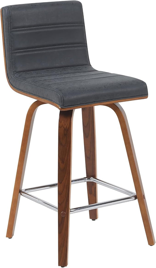 Vienna Modern Counter Height Swivel Bar Stool with Vintage Black Upholstered Seat and Walnut Finished Wood Frame Set of 3